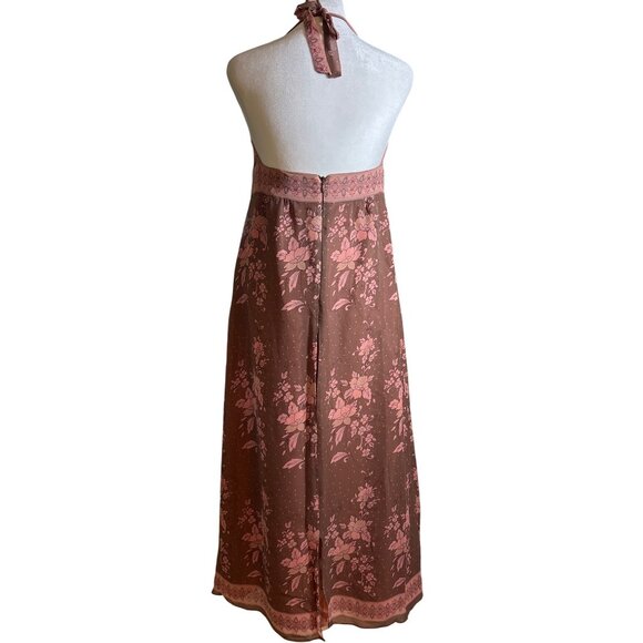 Anna Sui Halter Dress Size 8 100% Silk‎ Maxi Lined Floral Print Neutral Bergdorf - Picture 7 of 13